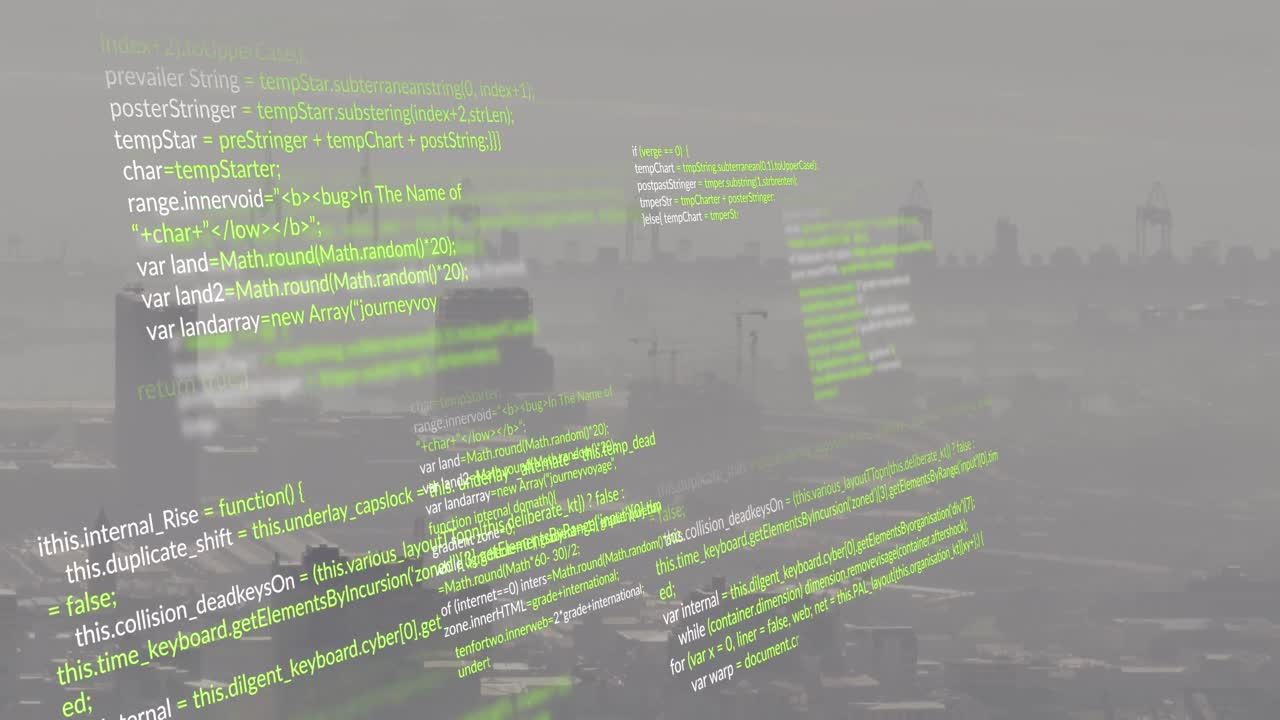 Animation of data processing against aerial view of cityscape
