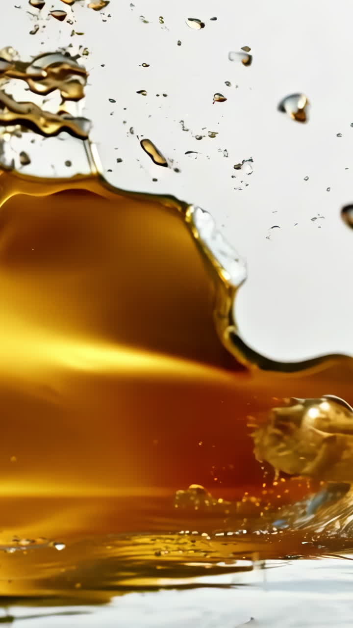 A splash of liquid with a splash of foam. The liquid is brown and the foam is white