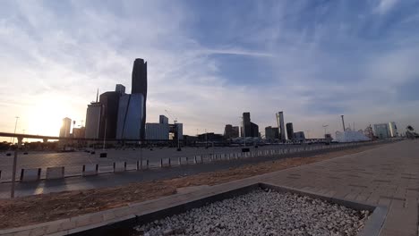 sunset time labs over the king abdullah financial district in the capital, riyadh, saudi arabia. large buildings equipped with the latest technology