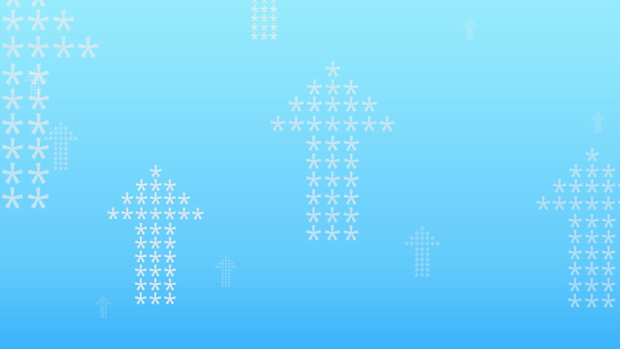 파란색 배경 에 위 를 가리키는 별자리 로 형성 된 여러 개의  ⁇ 색 화살표 의 애니메이션