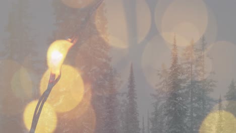 animación del paisaje de invierno sobre las luces borrosas de navidad