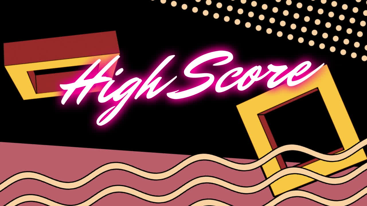 검은색 배경의 모양 위에 높은 점수 텍스트의 애니메이션