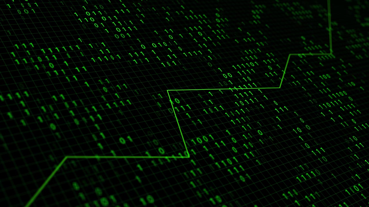 Cyber green code chart visual with binary number field glowing graph route and angled digital matrix