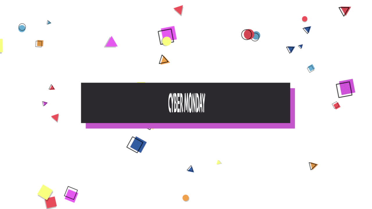 cyber lunes en el patrón de memphis con cubos, círculos y triángulos
