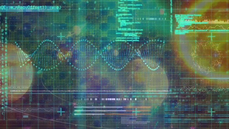 Animation of data processing over dna strand spinning