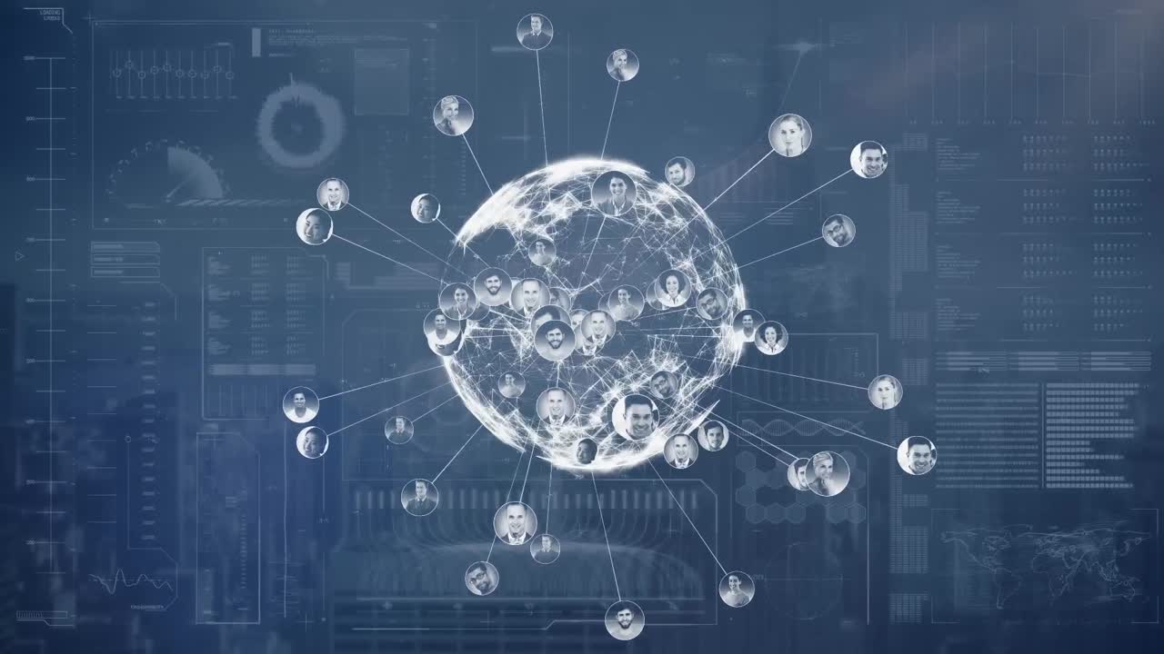 도시 풍경에 대한 연결 네트워크와 함께 지구의 애니메이션