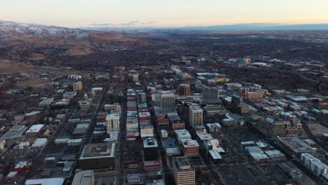 orbiting drone shot over boise, idaho during a cold winter day