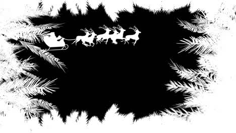 Santa-in-sleigh-with-reindeer-and-Christmas-snowflake-border