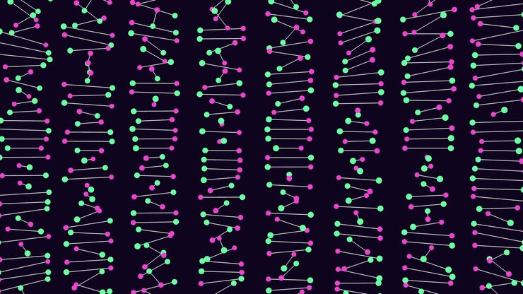 Vibrant blue and yellow geometric pattern on black background made of triangles and squares in grid formation. Bold and eye-catching color scheme adds to its striking visual appeal