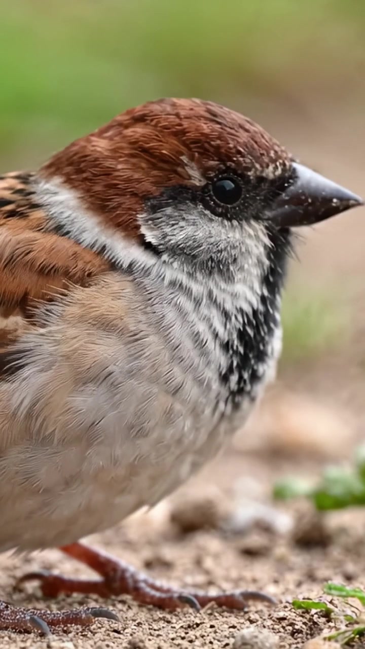 Primo piano di un bellissimo passero catturato in due fotogrammi, che mostra i suoi intricati motivi di piume e le caratteristiche distintive in un ambiente naturale.