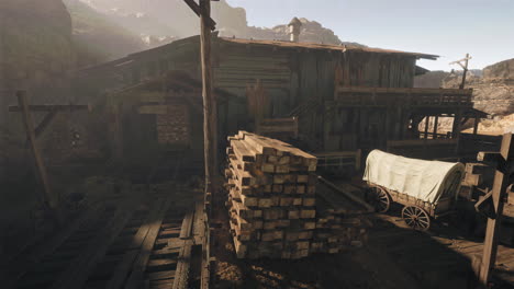 a rundown shack in a desert canyon