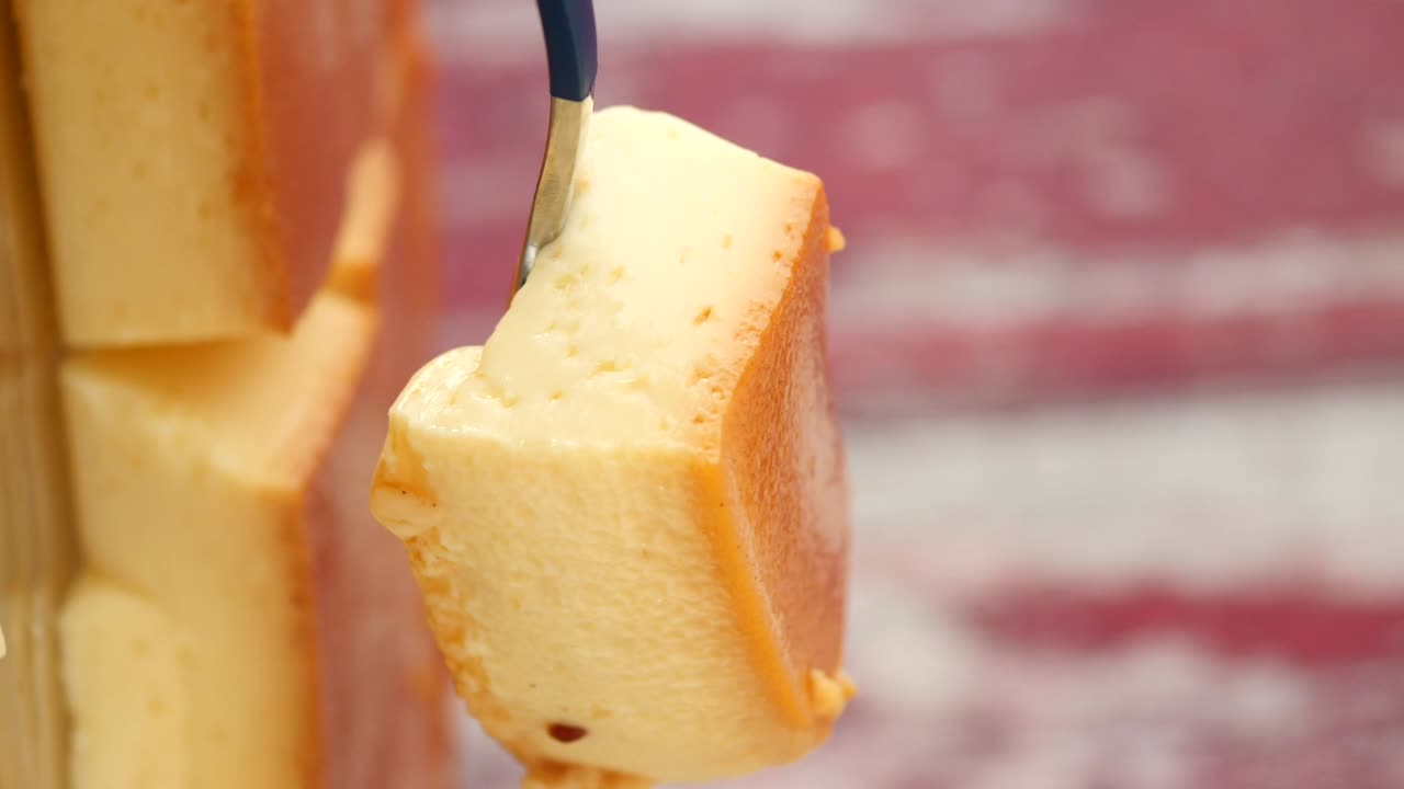 A piece of flan dessert