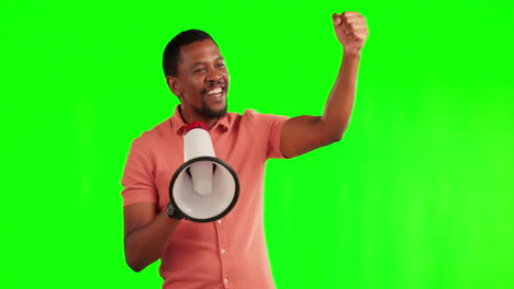 Black-man,-megaphone-and-fist-on-green-screen