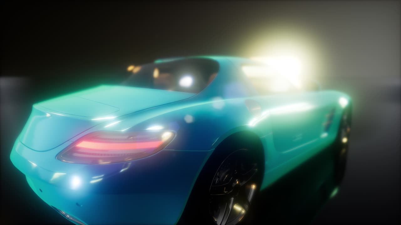 밝은 조명을 가진 어두운 스튜디오에서 럭셔리 스포츠 자동차