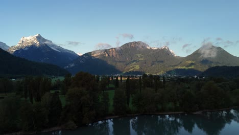 weesen lake forest reflection, swiss mountains aerial switzerland nature