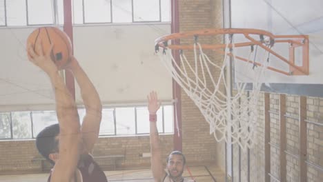 animation of network of connections over basketball players in gym