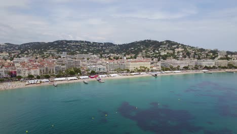 Breathtaking-Cannes,-Cote-d'Azur,-French-Riviera-Mediterranean-Coastline-in-France,-Aerial-Drone-Panorama