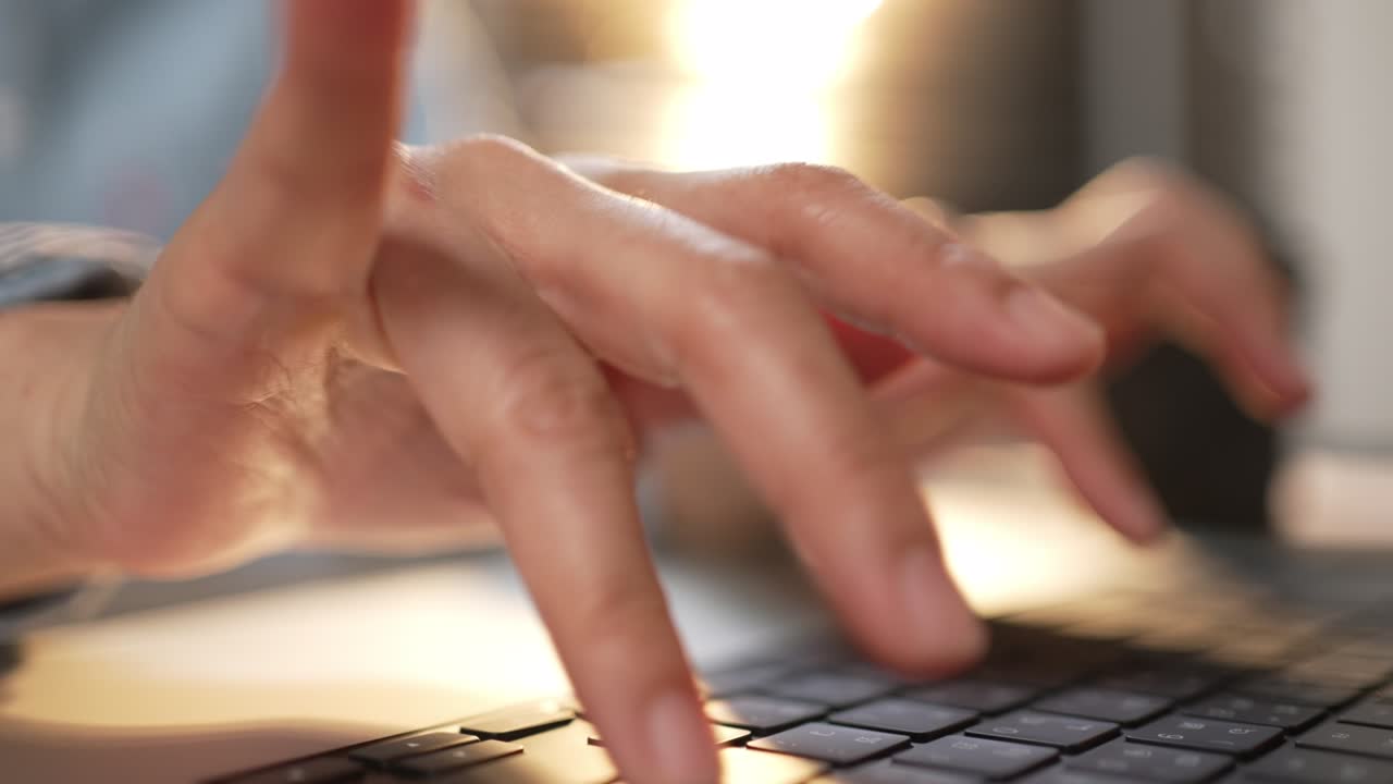 mano de cerca de una mujer de negocios escribiendo teclado computadora portátil en la oficina de escritorio