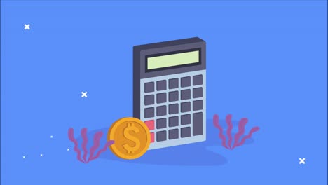 financial animation with coin and calculator
