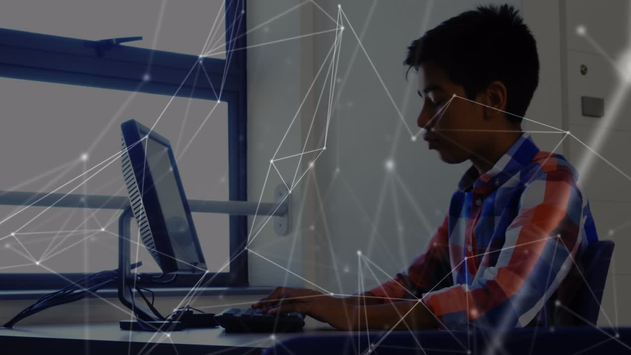 rete di connessioni contro i ragazzi che usano il computer a scuola elementare