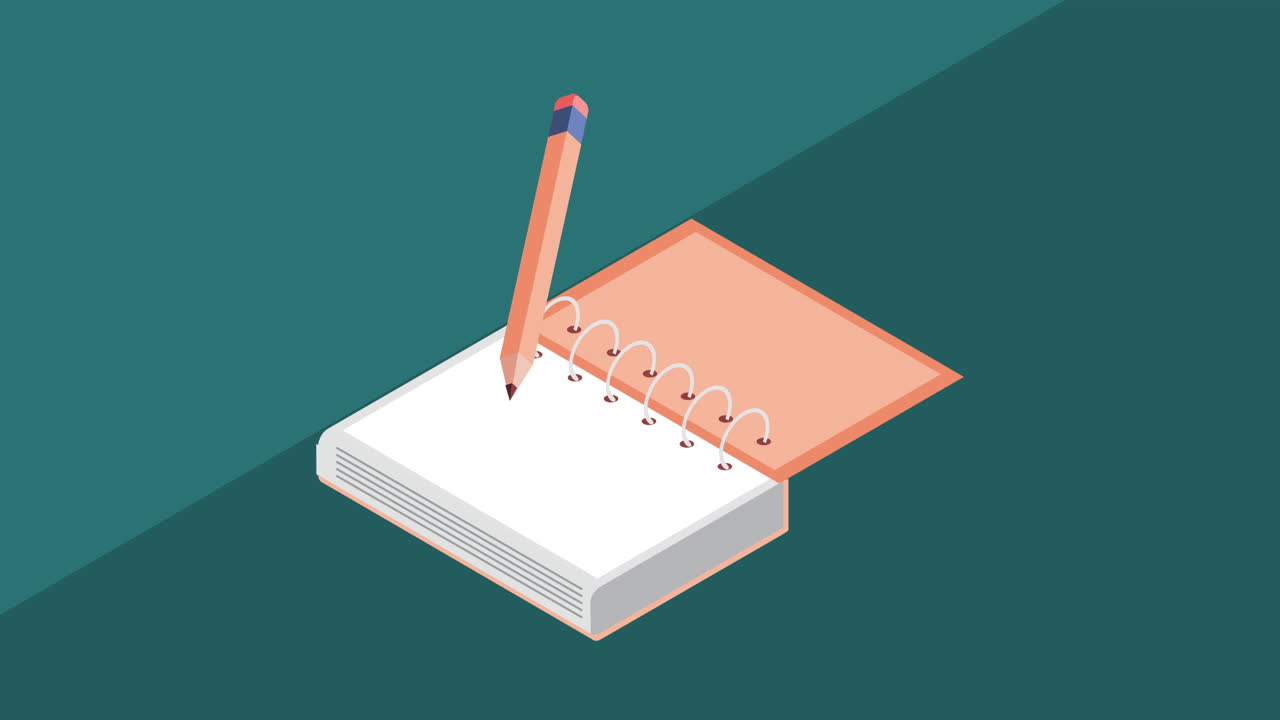 pencil and book isometric style animation