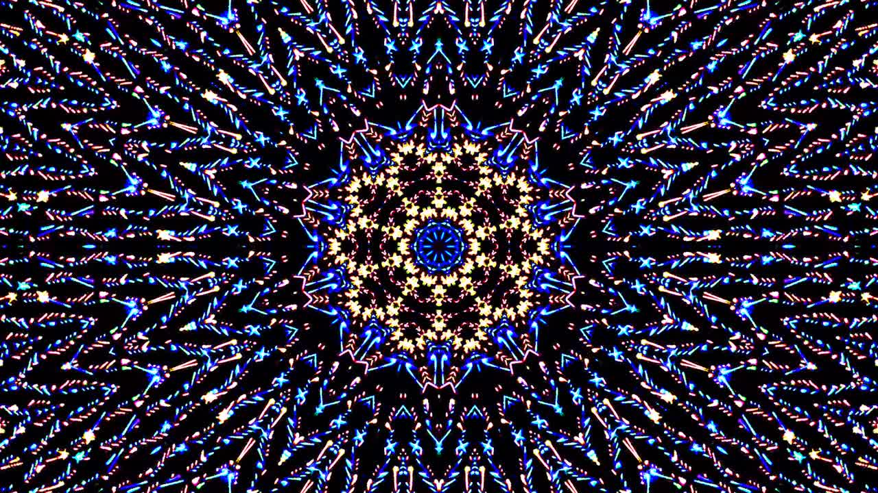 아름답고 추상적인 칼레도스코프, 빛나는 빛, 미묘한 움직임을 조절하는 빛.