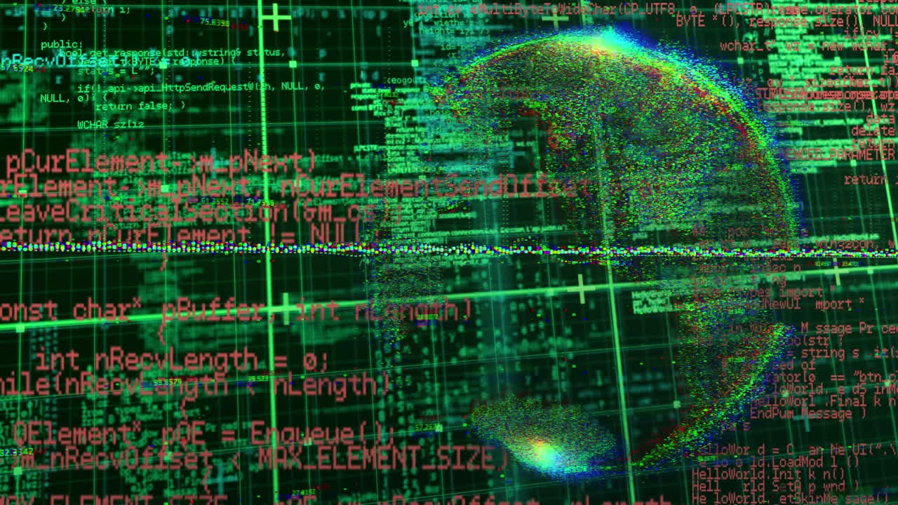 animación del procesamiento de datos y globo sobre fondo negro