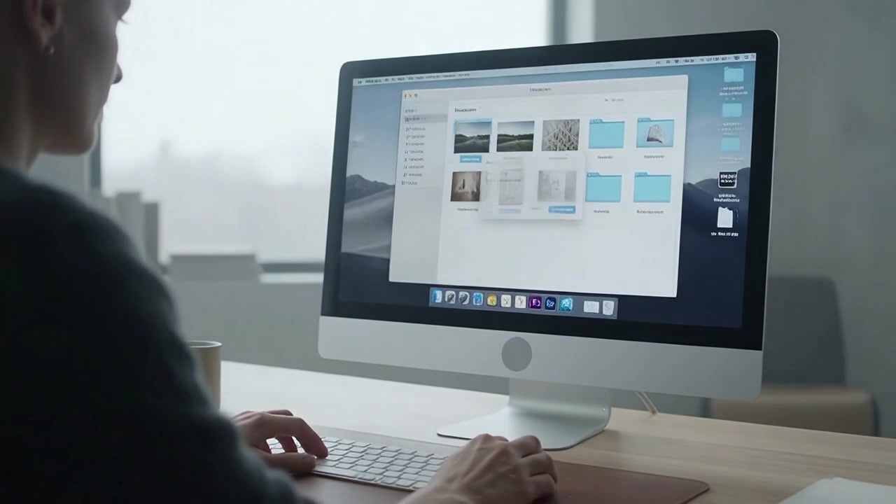 Designer arbejder på computer i minimalistisk studie
