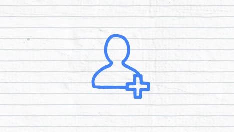 animation of blue outline people icon hand drawn with a marker on white lined paper