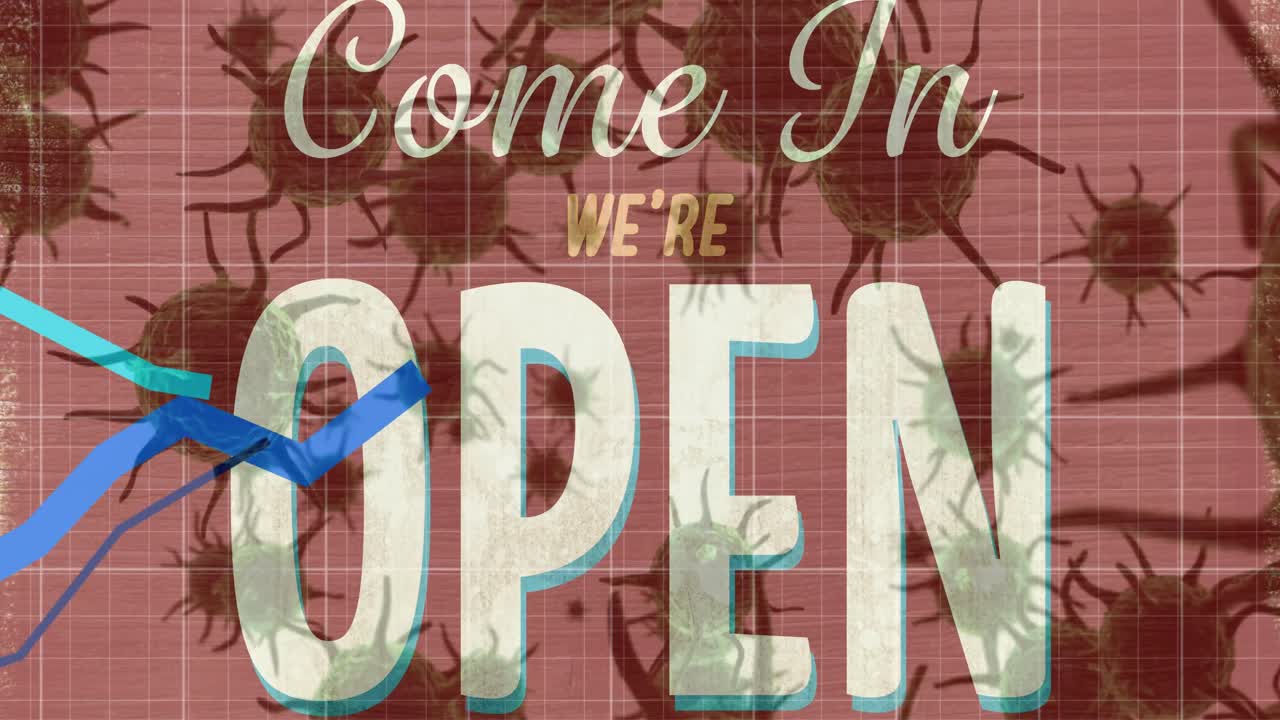 매크로 코로나19 세포 위의 텍스트 오픈 및 다이어그램의 애니메이션