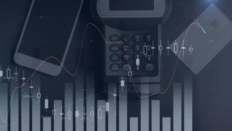 animation of statistics and financial data processing over smartphone and paying terminal
