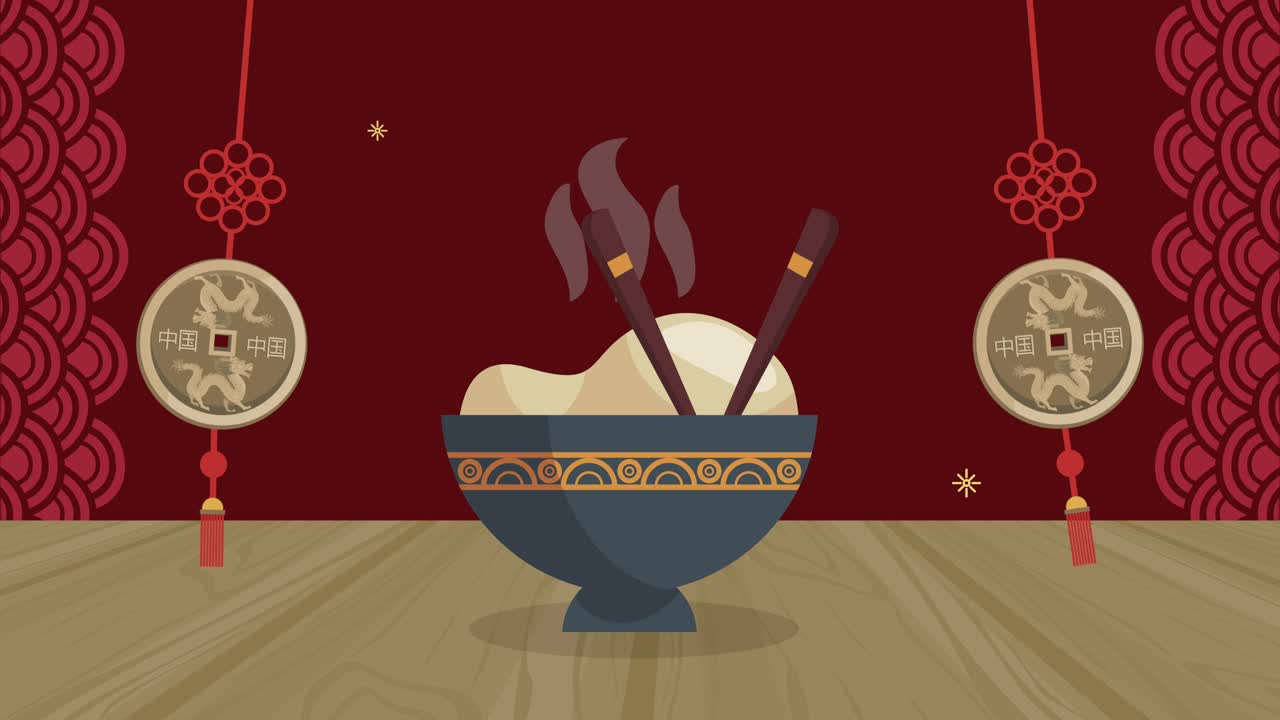 chinese celebration animation with food