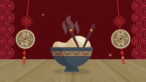 animación de celebración china con comida