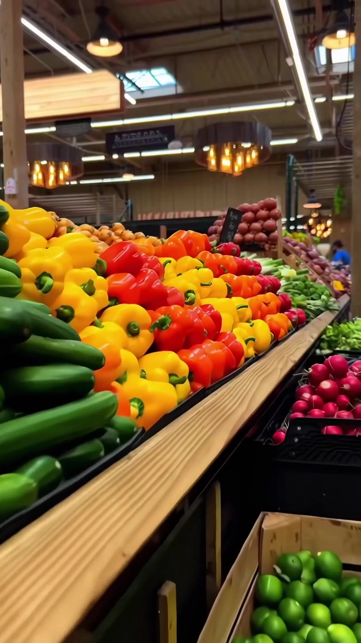 Legumes Frescos Expostos na Seção de Hortifrúti de um Supermercado