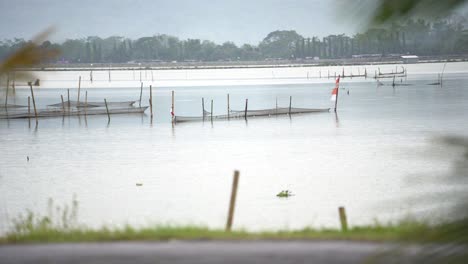 cloudy evening view of rowo jombor which is a reservoir located in klaten, central java, indonesia