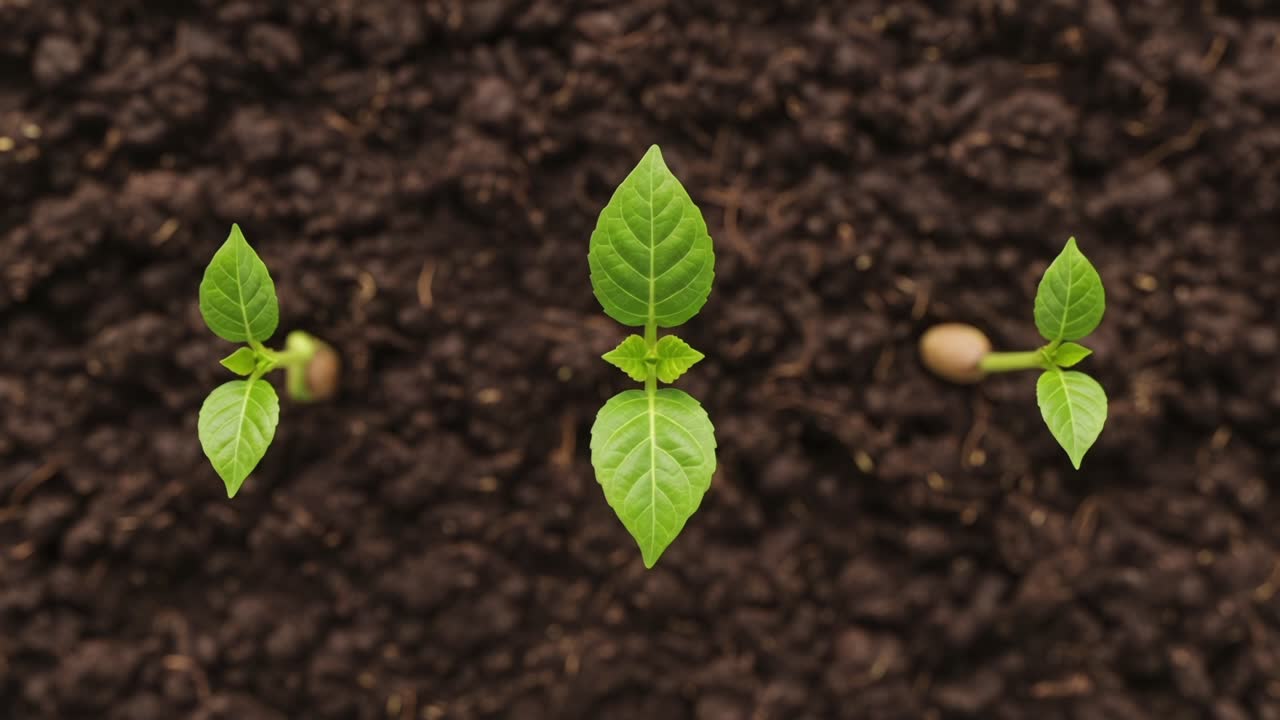 A Time-Lapse Sequence of Plant Growth: Witnessing the Transformation of Seedlings Emerging from Rich Soil as They Flourish with Fresh Green Leaves
