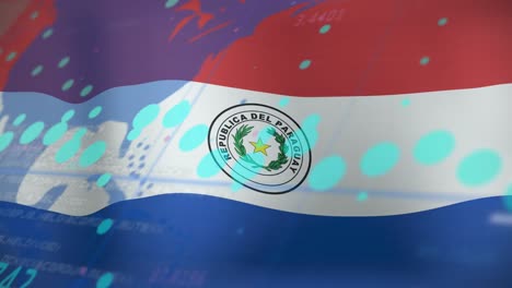 animation of data processing over flag of paraguay