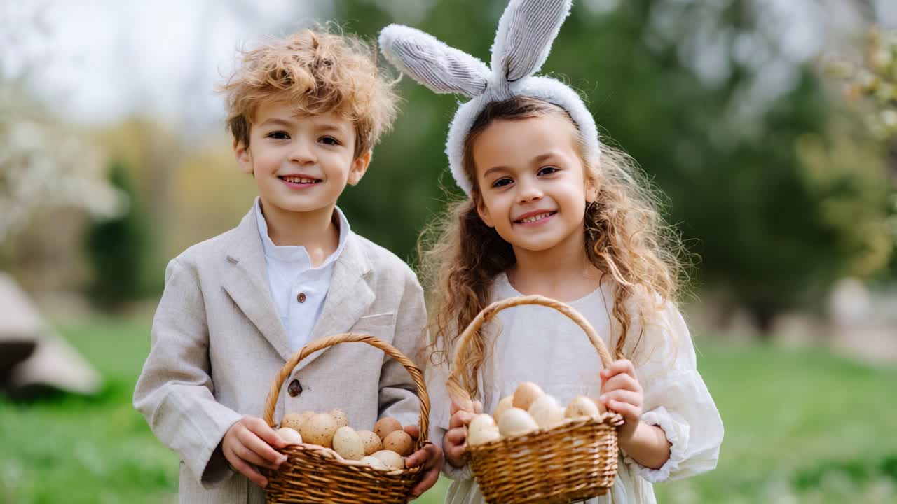 Children Celebrating Easter with Easter Eggs