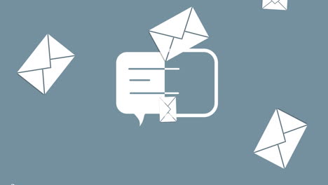 Digital animation of multiple message icons falling against grey background
