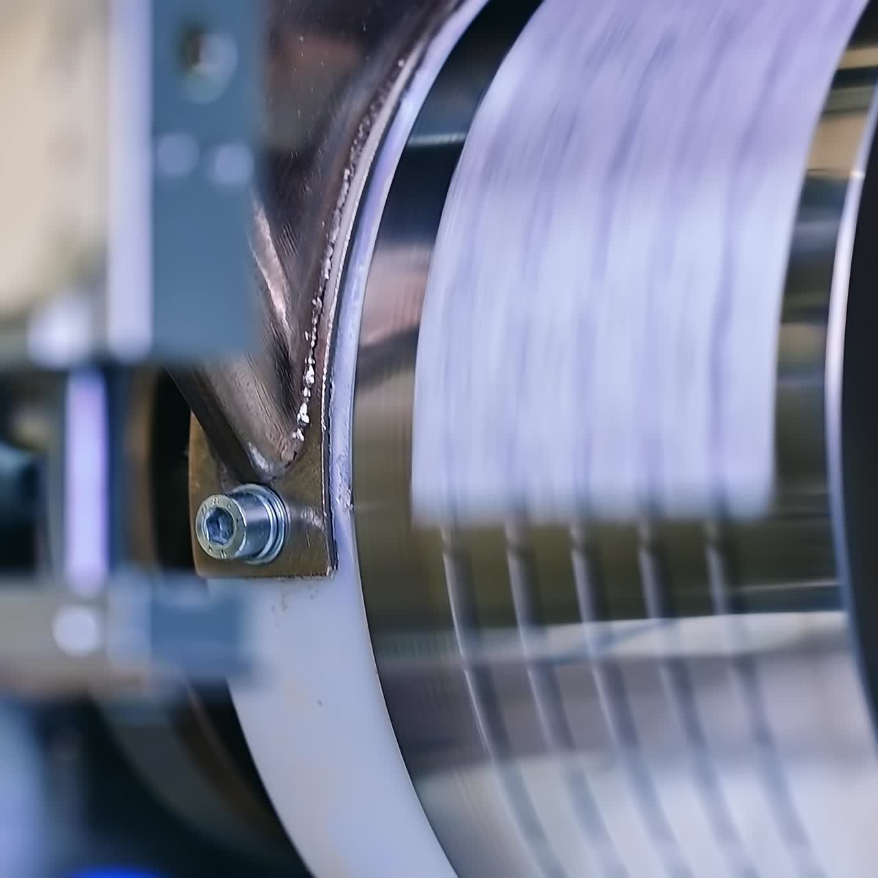 Factory technological producing diapers. Roller rotation automated production