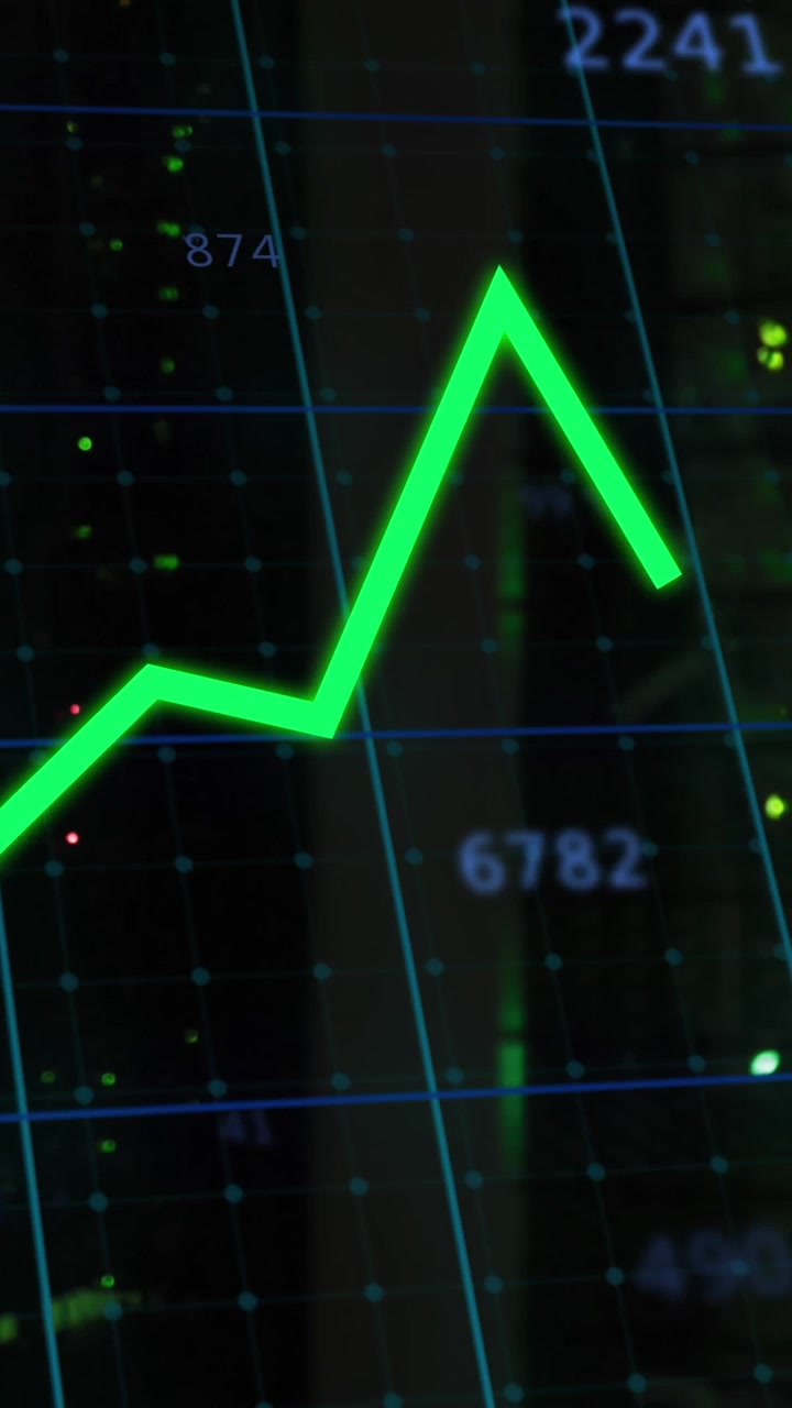 Animazione dell'elaborazione di dati statistici con sala server sullo sfondo.
