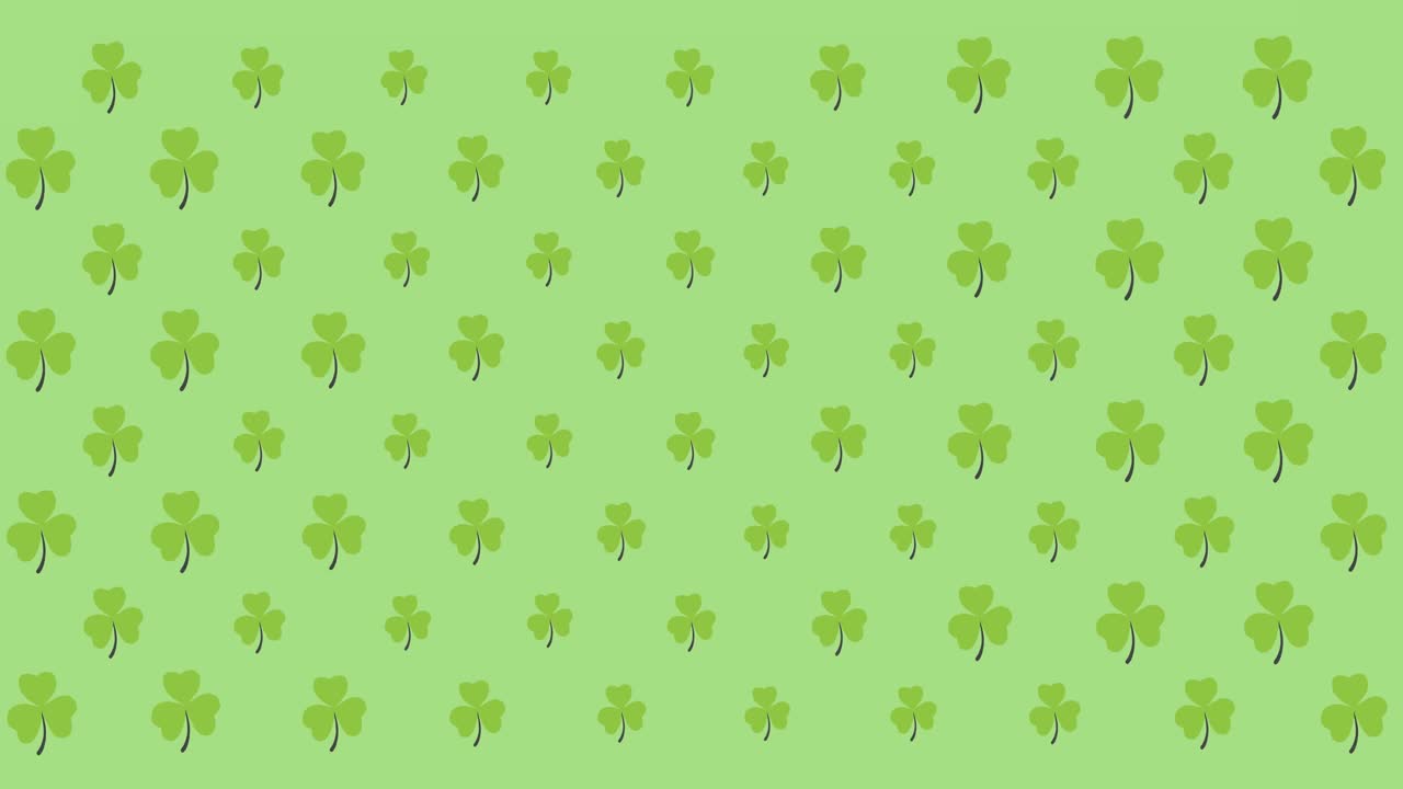 Animazione digitale di molteplici foglie di trifoglio che si muovono su sfondo verde.