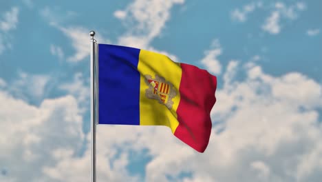 andorra flag waving in the blue sky realistic 4k video