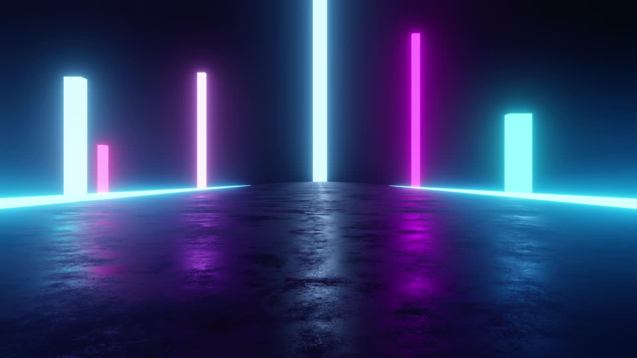 conduciendo a lo largo de la carretera hacia las grandes torres de neón video de bucle 4k