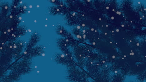 Flying-snowflakes-and-Christmas-tree-in-night