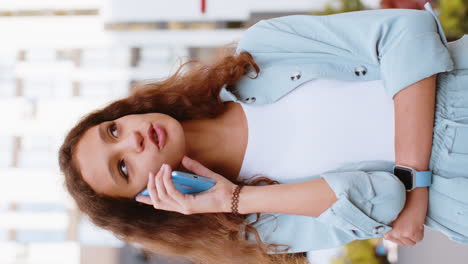 preteen child girl kid have remote conversation talking on smartphone good news gossip city street