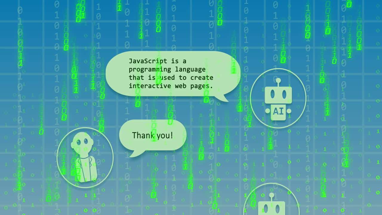 파란색 배경에 바이너리 코딩을 통해 ai 데이터 처리의 애니메이션