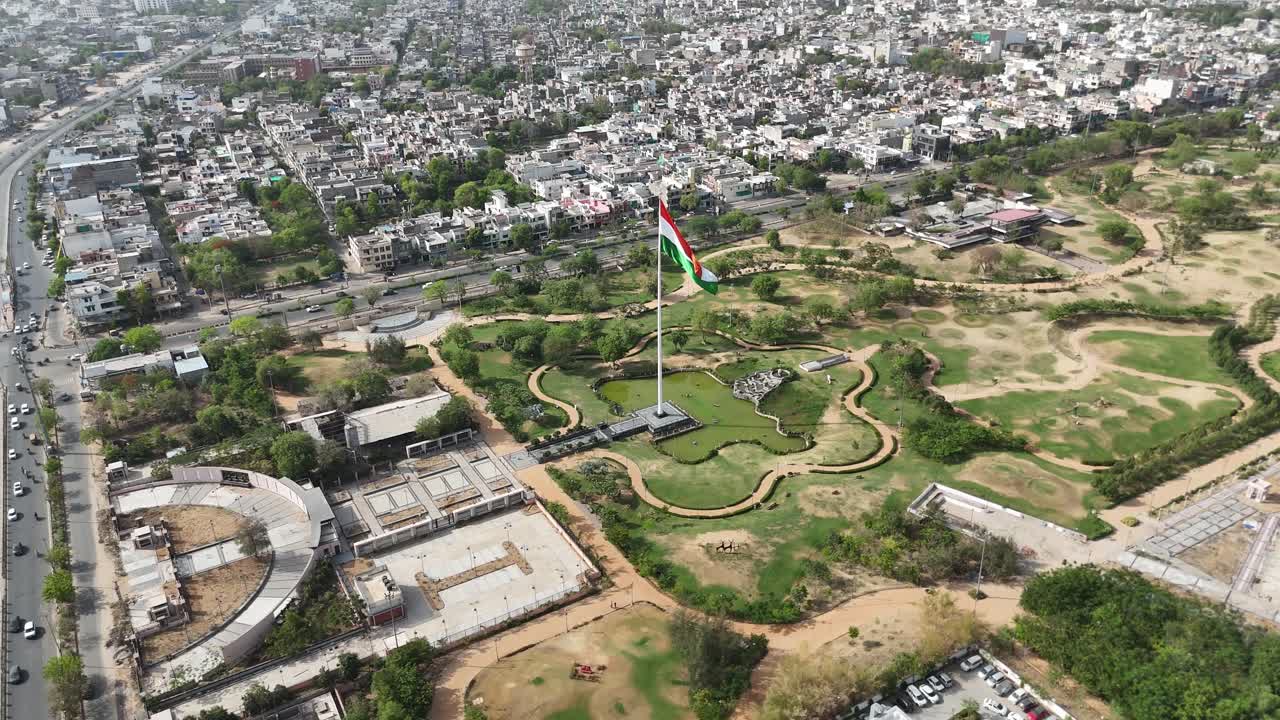Aerial drone shot of Indian Flag in Jaipur located near the heart of the city