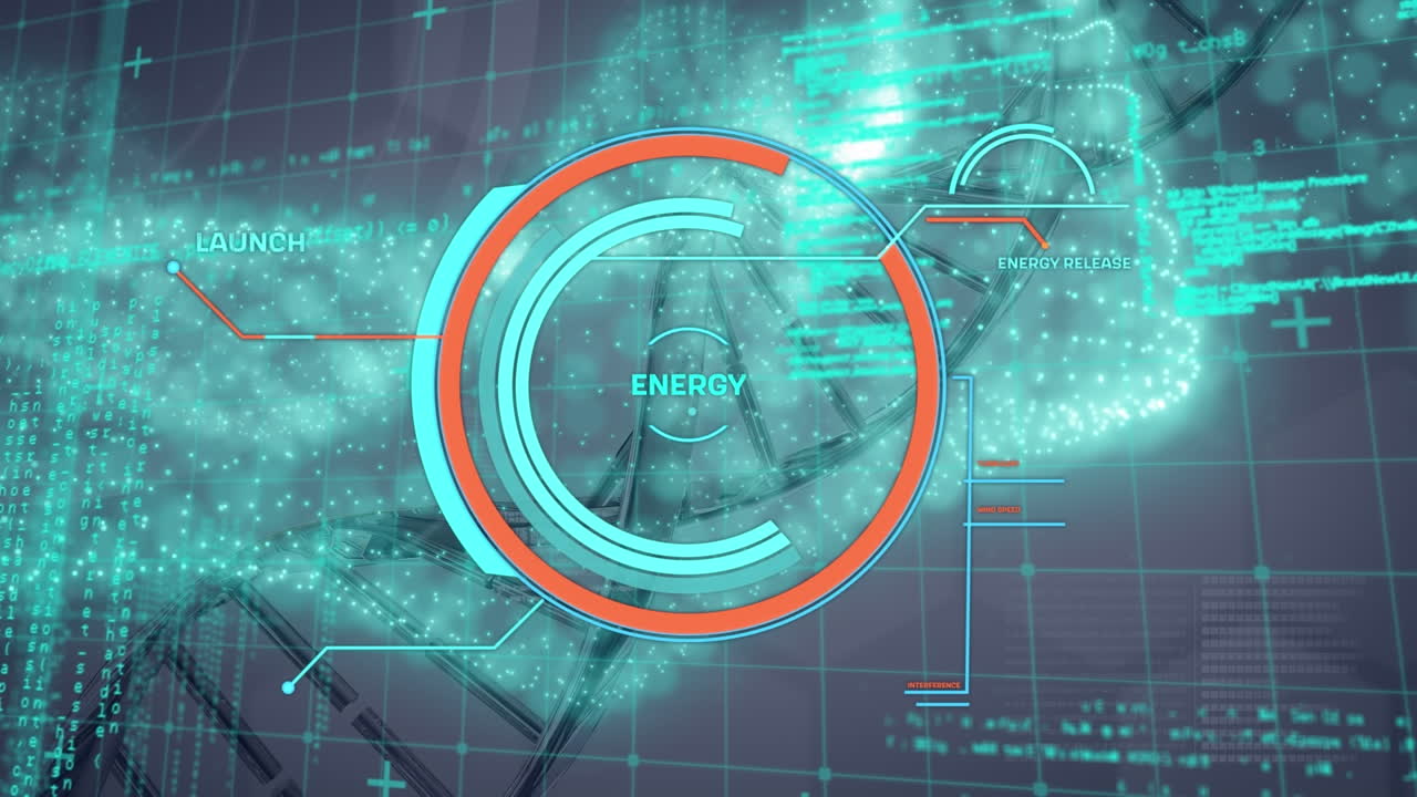 animación del círculo de procesamiento, el adn y el procesamiento de datos sobre un fondo gris