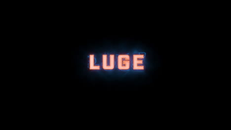 una breve revelación tipográfica en movimiento de alta calidad de las palabras "luge" con varias opciones de color sobre un fondo negro, animada dentro y fuera con elementos eléctricos y brumosos